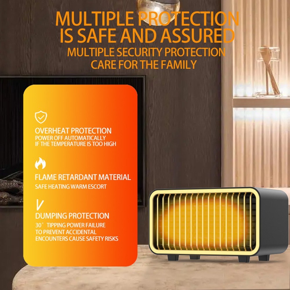 Portable 800W PTC Ceramic Space Heater - Quiet, Fast Heating, Tip-Over & Overheat Protection, 2 Adjustable Gears for Bedroom/Office