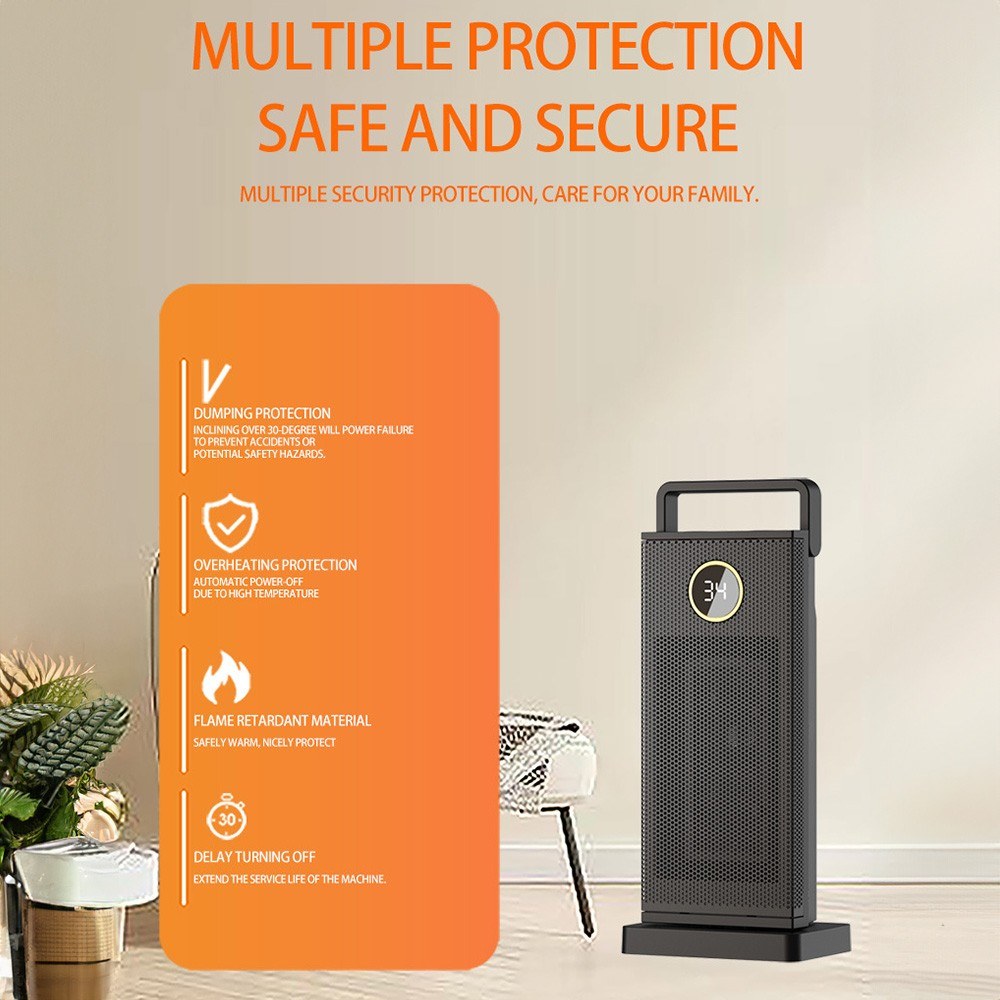 Portable 2000W PTC Ceramic Space Heater with Timer, Oscillation & Safety Features for Indoor Use