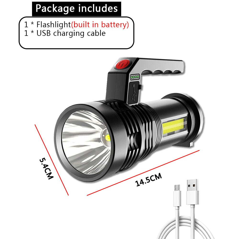 Portable Lamp Strong Light Handheld Searchlight LED Outdoor Lighting Camping Long-shot Rechargeable Built-in Battery Flashlight