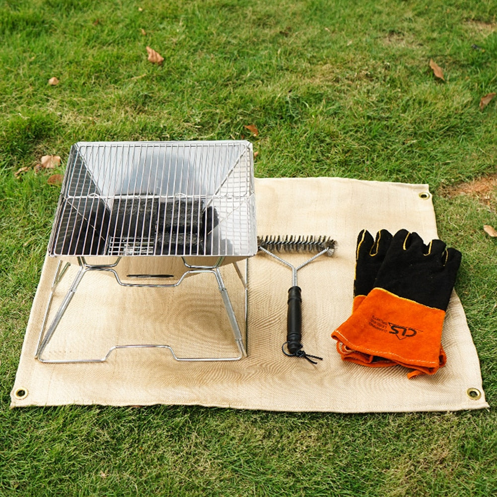 Camping Fireproof Cloth Flame Retardant Insulation Mat Blanket Glass Coated Heat Insulation Pad Outdoors Picnic Barbecue