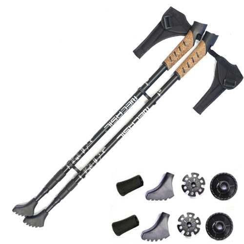 2pcs/lot Nordic Walking Sticks Camping Hiking Aluminum Adjustable Telescopic Alpenstock Trekking Pole walking