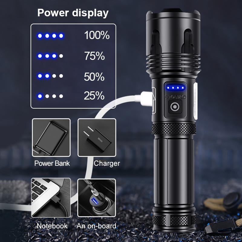 Powerful Led Flashlight XHP90 High Power Torch light Rechargeable Tactical flashlight 18650 Usb Camping Lamp