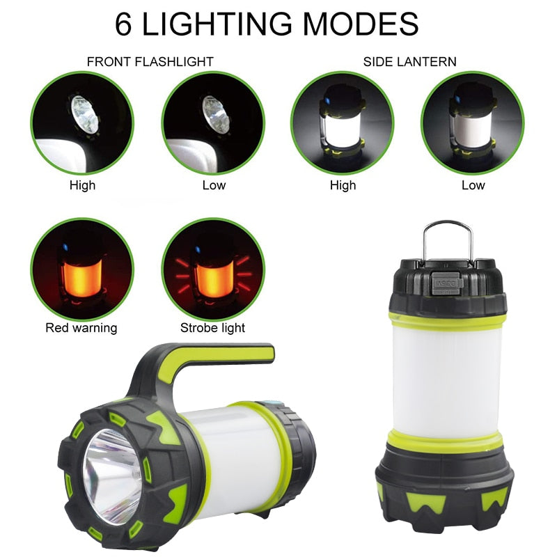 Camp Lamp LED Camping Light USB Rechargeable Flashlight Dimmable Spotlight Work Light Waterproof Searchlight Emergency Torch