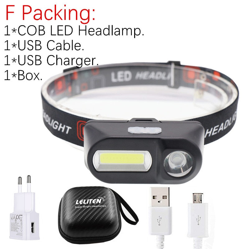Portable mini XPE+COB LED Headlamp USB Rechargeable Camping Head lamp Fishing headlight flashlight torch