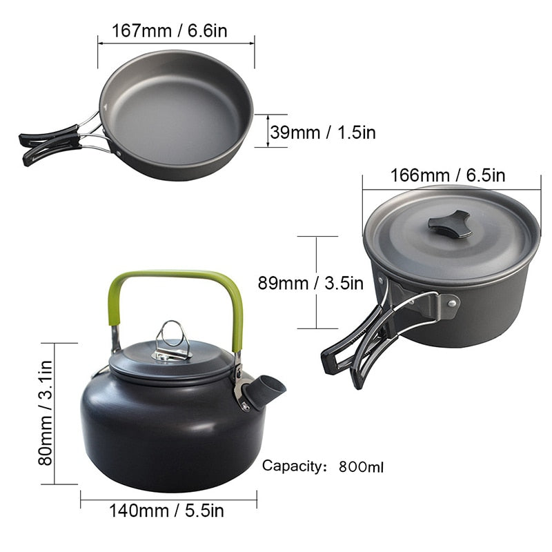 1 Set Outdoor Pots Pans Camping Cookware Picnic Cooking Set Non-stick Tableware With Foldable Spoon Fork Knife Kettle Cup
