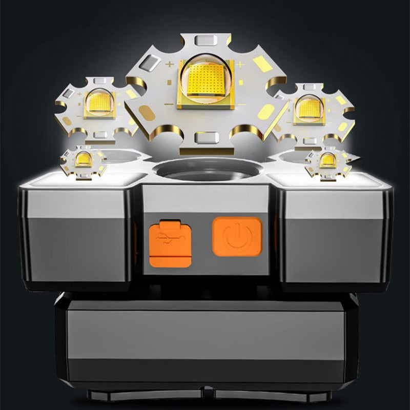5LED Headlight Built-in 18650 Battery USB Rechargeable Portable Lantern Headlight Outdoor Camping Headlight ABS Headlamp Torch