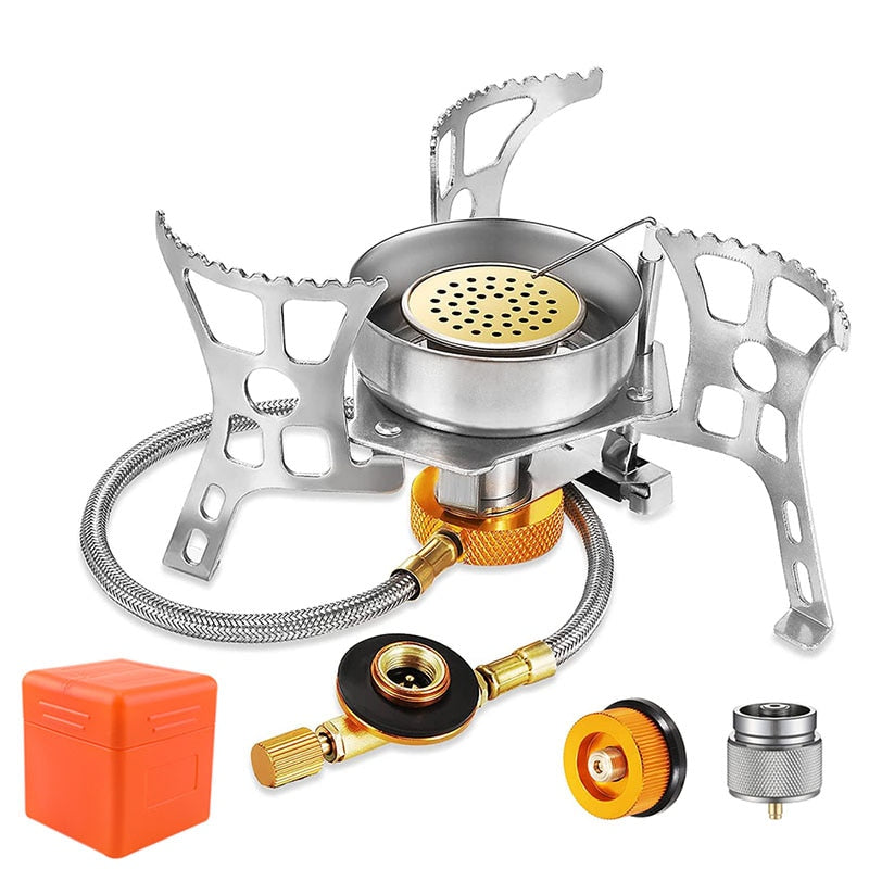 Outdoor Windproof Gas Stove Camping Gas Burner Folding Split Electronic Stoves Tourist Equipment for Hiking 3900W