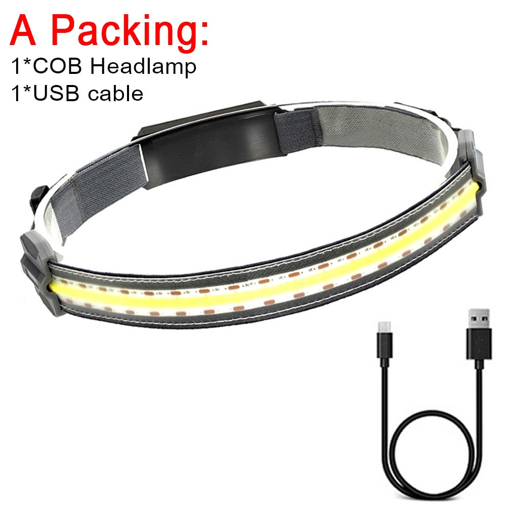 COB Led Headlamp Built-in Battery Rechargeable Headlight Head Waterproof Lamp White & Red Lighting for Camping Working
