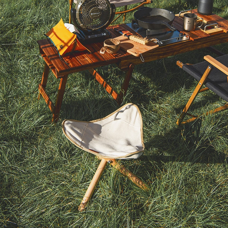 Outdoor Foldable Bench Portable Solid Wood Chair Ultralight Triangle Stool For Camping Hiking Picnic BBQ