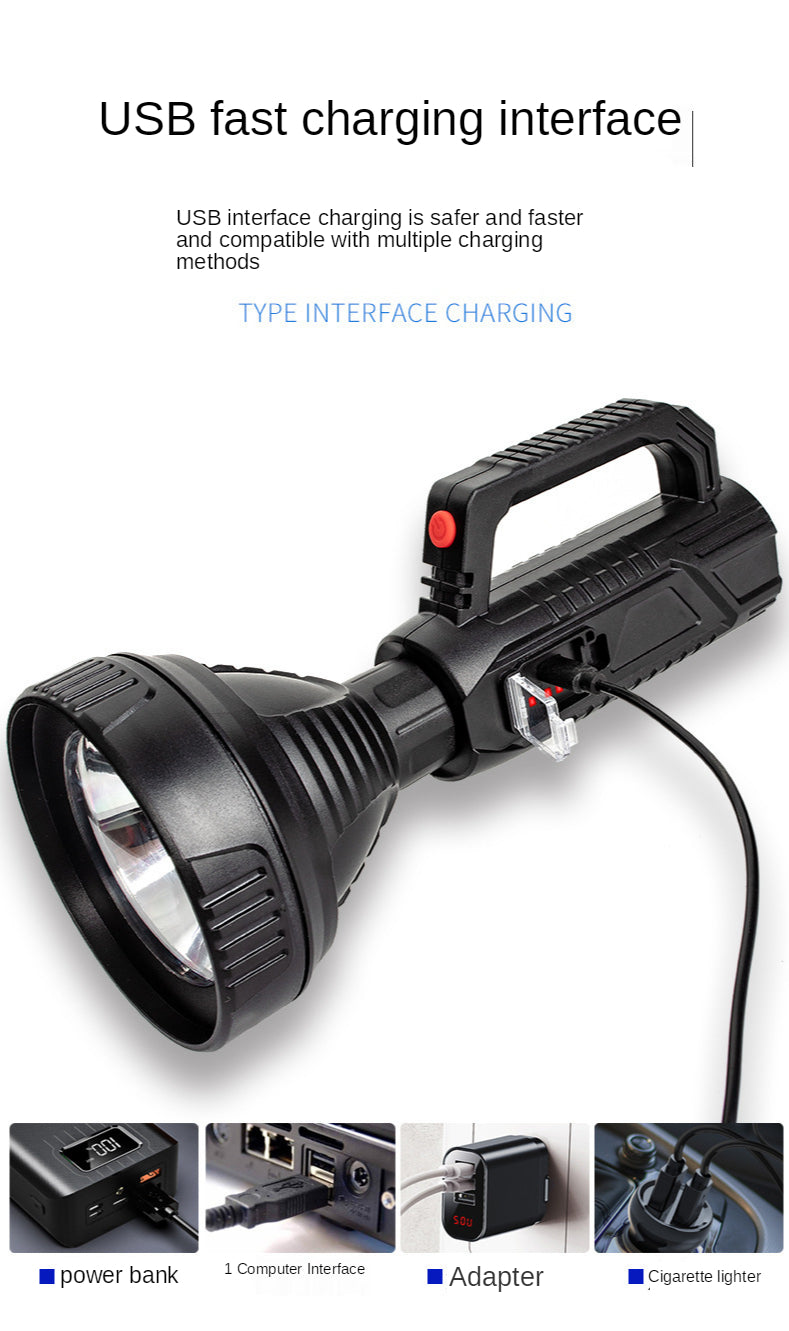 Portable Lamp Strong Light Handheld Searchlight LED Outdoor Lighting Camping Long-shot Rechargeable Built-in Battery Flashlight