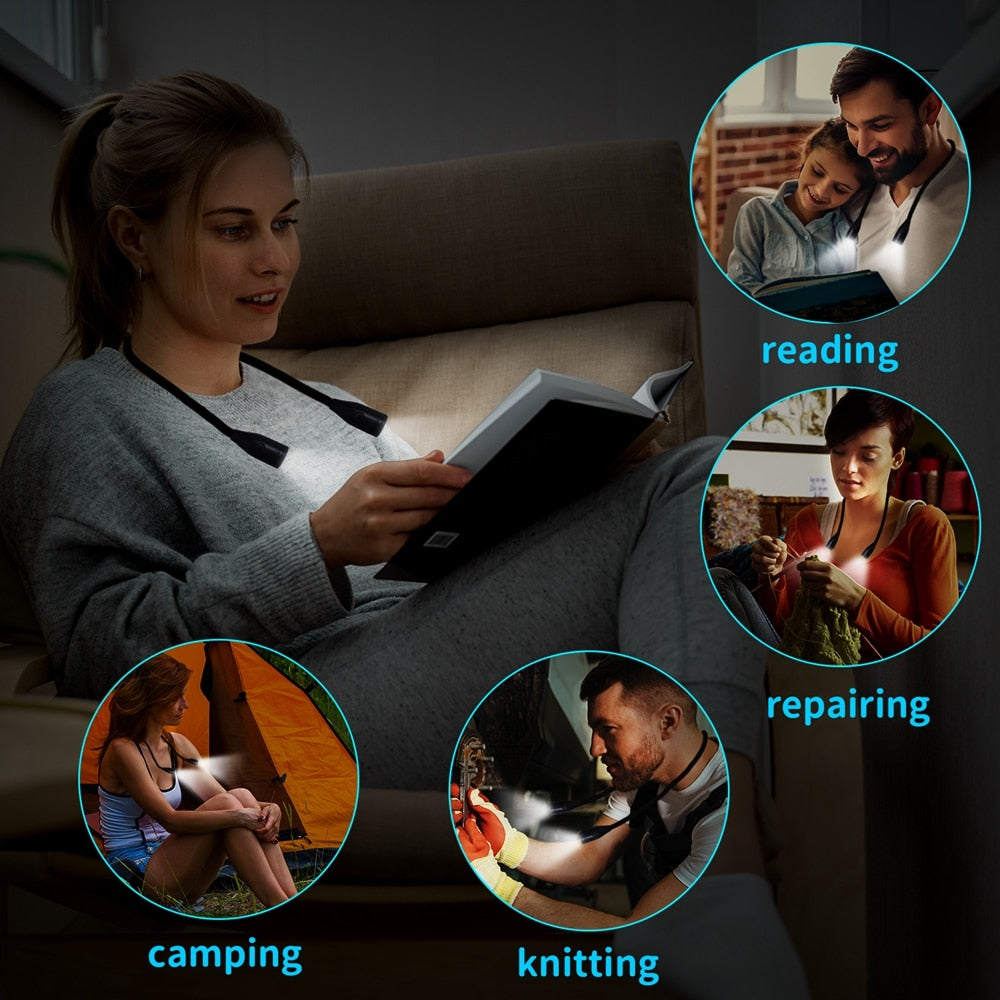 Rechargeable Neck Lamp Reading Lamp LED Night Lights Flashlight Lampe Lightweight Camping Read Lamp BBQ USB Booklight