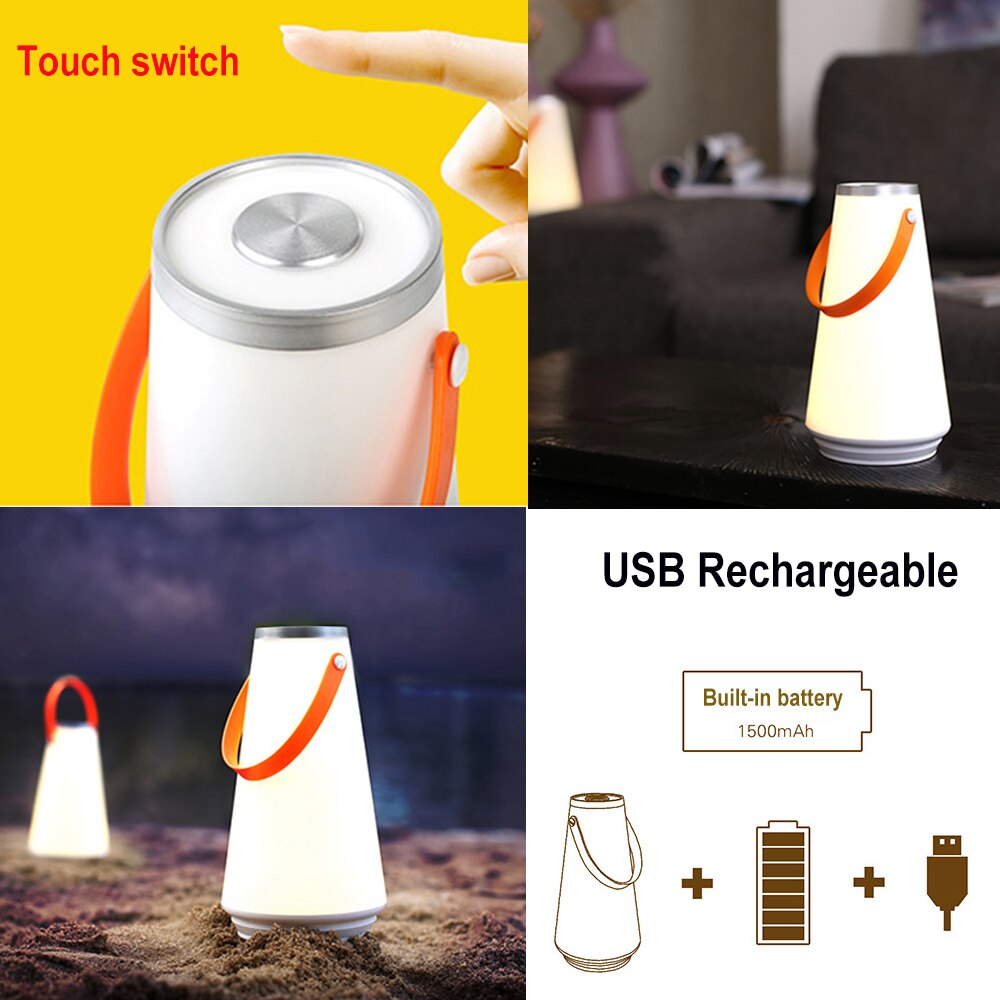 Touch Switch LED Desktop Lamp Portable Hanging Lantern Light USB Rechargeable for Indoor Bedside Living Room Camping Nightlights