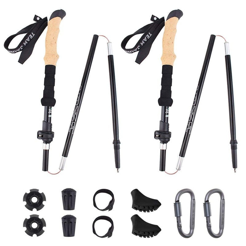 2Pcs Hiking Walking Sticks Aluminum Alloy Trekking Pole Ultralight Camping Hiking Foldable Nordic Walking Pole Telescopic Crutch