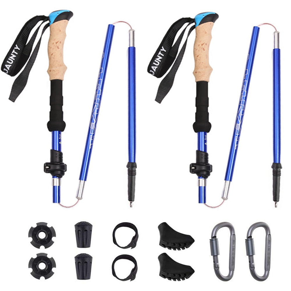 2Pcs Hiking Walking Sticks Aluminum Alloy Trekking Pole Ultralight Camping Hiking Foldable Nordic Walking Pole Telescopic Crutch