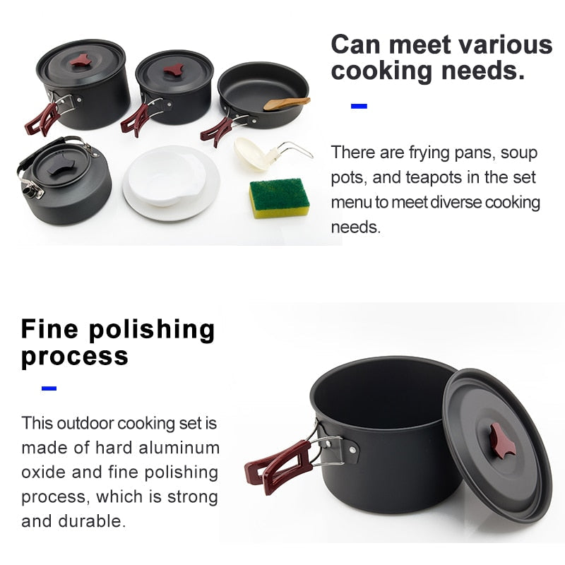 Camping Cookware Set Outdoor Pot Tableware Kit Cooking Water Kettle Pan Travel Cutlery Utensils Hiking Picnic Equipment
