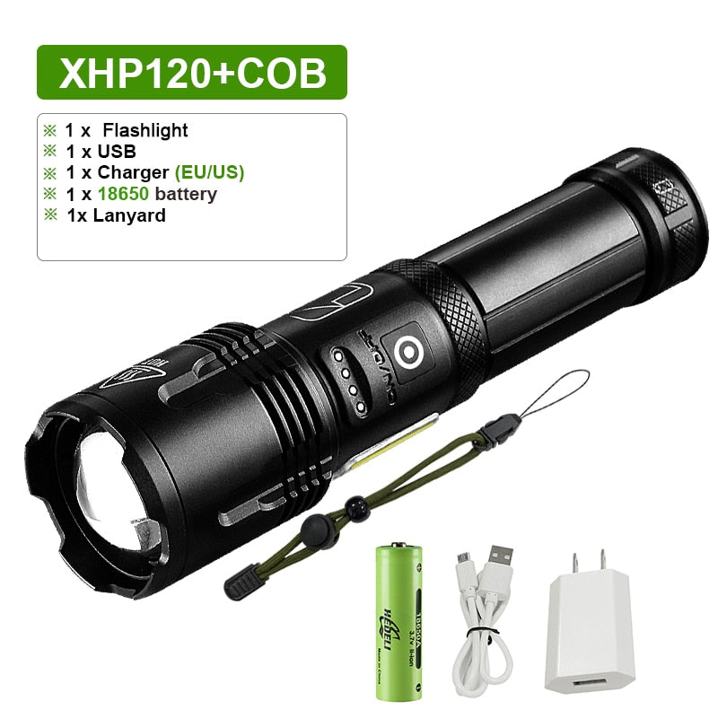 Powerful Led Flashlight XHP90 High Power Torch light Rechargeable Tactical flashlight 18650 Usb Camping Lamp