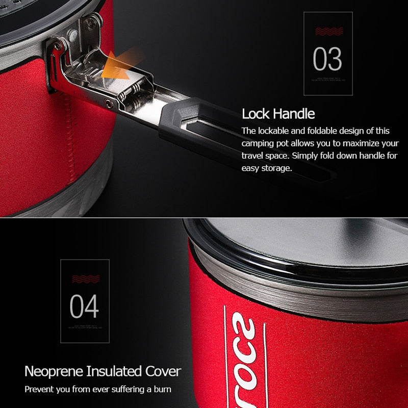 Outdoor Heat Exchange Camping Cooking Pot Cookware Folding Handle For Hiking Backpacking Picnic