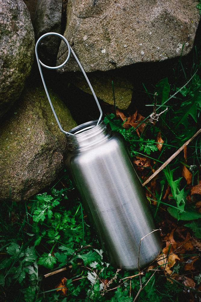 Bush-craft Water Bottle with Hook Stainless Steel Flask Wide Mouth Jar Leak-Proof for Camping Picnic Hiking