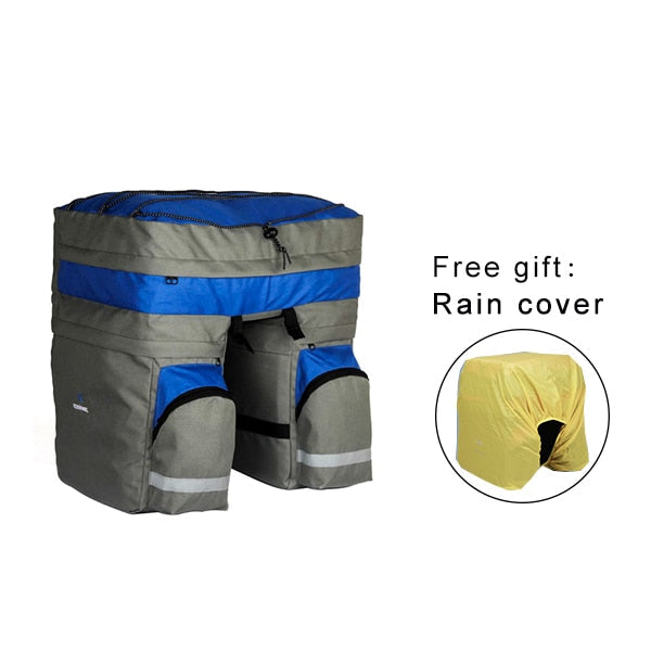 60L Bicycle Bag Black Blue Red Double Bicycle Rear Seat Rack Trunk Bag with rain cover Handbag Pannier Bike accessories