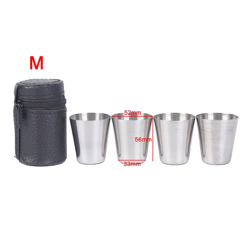 Outdoor Camping Cup Tableware 30ml/70ml/170ml Travel Cups Set Stainless Steel Cover Mug Drinking Coffee Tea Beer With Case