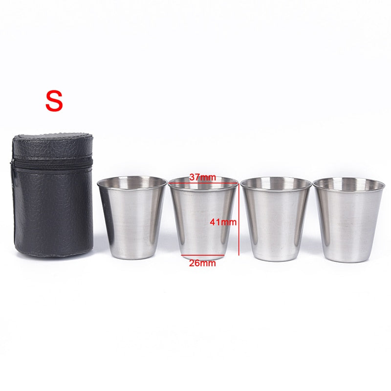 Outdoor Camping Cup Tableware 30ml/70ml/170ml Travel Cups Set Stainless Steel Cover Mug Drinking Coffee Tea Beer With Case