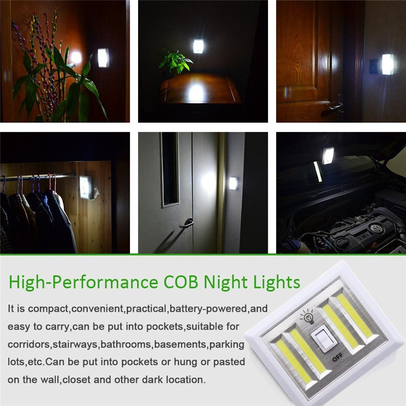 Battery Powered 4 COB LED Switch Night Light Wall Lamp For Kitchen Cabinet Garage Closet Camp Emergency Lamp