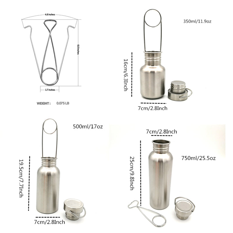 Bush-craft Water Bottle with Hook Stainless Steel Flask Wide Mouth Jar Leak-Proof for Camping Picnic Hiking