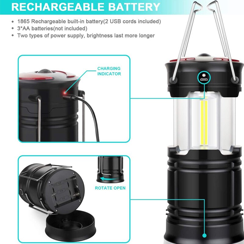 Portable Rechargeable Camping Lantern Flashlight 4 Modes Two Way Hook of Hanging Perfect for Working Camping Hiking Light
