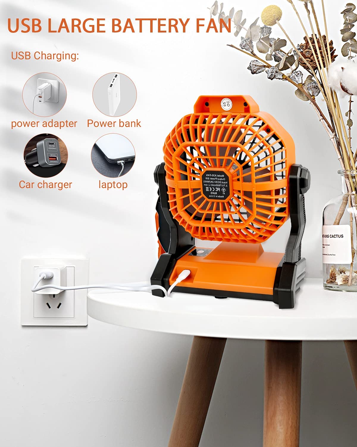 USB Movable Portable Rechargeable Adjustable Speed Lantern Camping Fan With Led Lights For Tent 7800mAh Battery Operated Powered