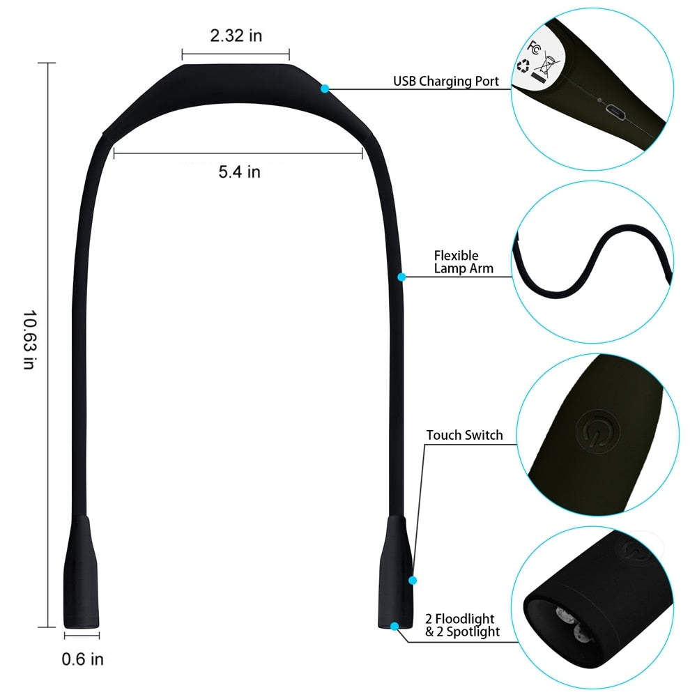 Rechargeable Neck Lamp Reading Lamp LED Night Lights Flashlight Lampe Lightweight Camping Read Lamp BBQ USB Booklight
