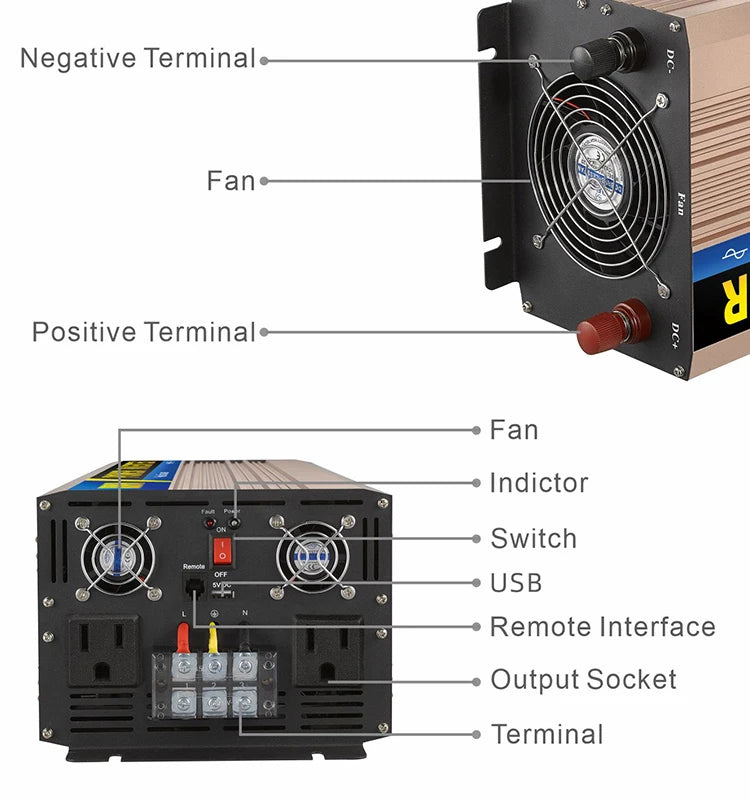 GreenZech DM 8000 Pro | 8000W Continuous 16000W Peak | Pure Copper Coil Industrial Inverter | 12V 24V 48V to 110V 220V