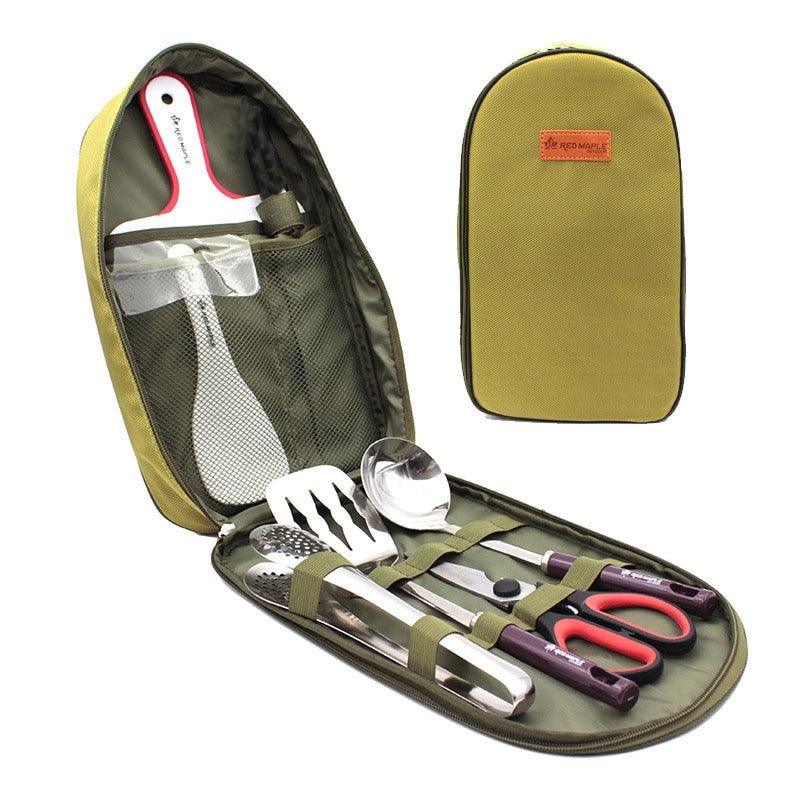 7 pcs Camp Kitchen Utensil Organizer Travel Set Portable BBQ Camping Cookware Utensils Travel Kit