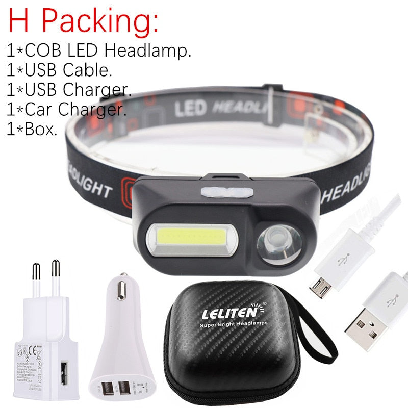 Portable mini XPE+COB LED Headlamp USB Rechargeable Camping Head lamp Fishing headlight flashlight torch