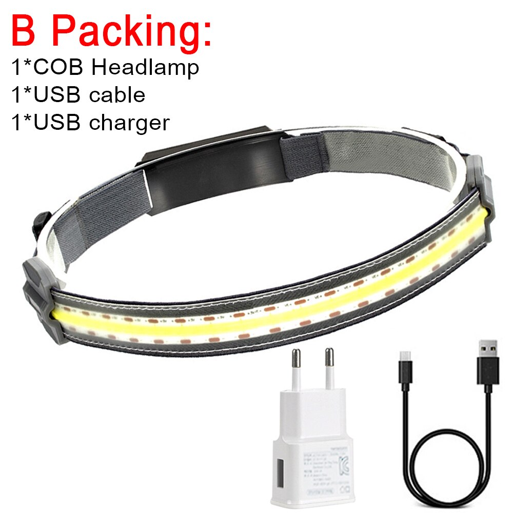 COB Led Headlamp Built-in Battery Rechargeable Headlight Head Waterproof Lamp White & Red Lighting for Camping Working