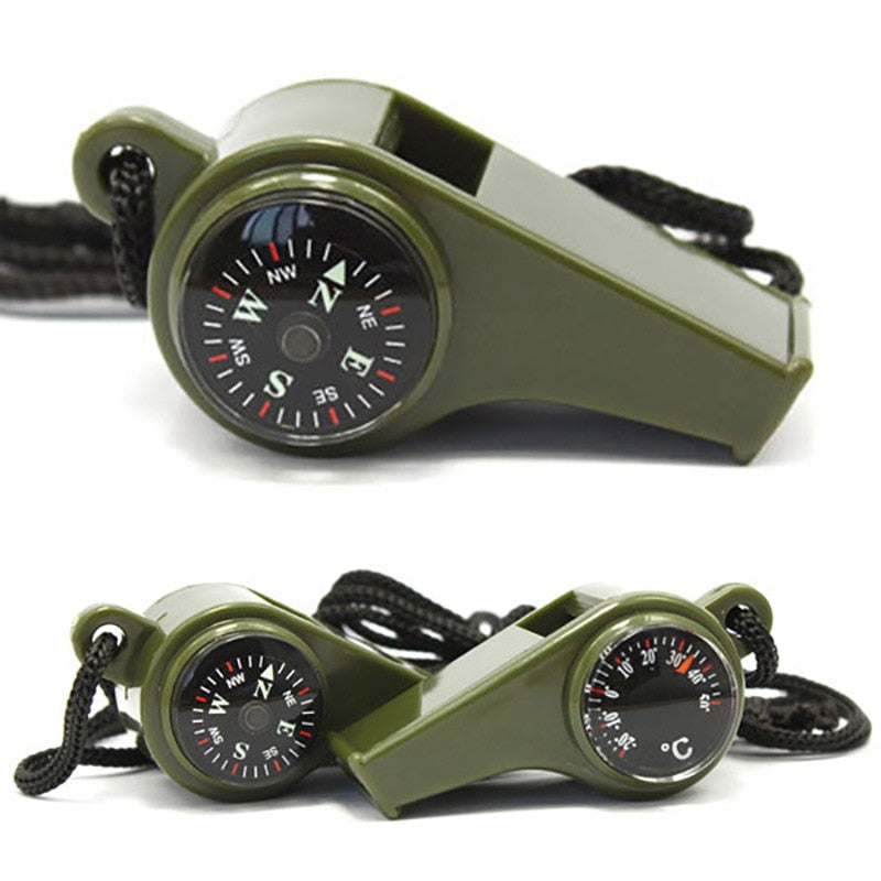 1Pcs Outdoor Whistle Compass Thermometer 3 In 1 Camping Hiking Accessory Multi-Functional Survival Tools Nylon Neck Rope Compass