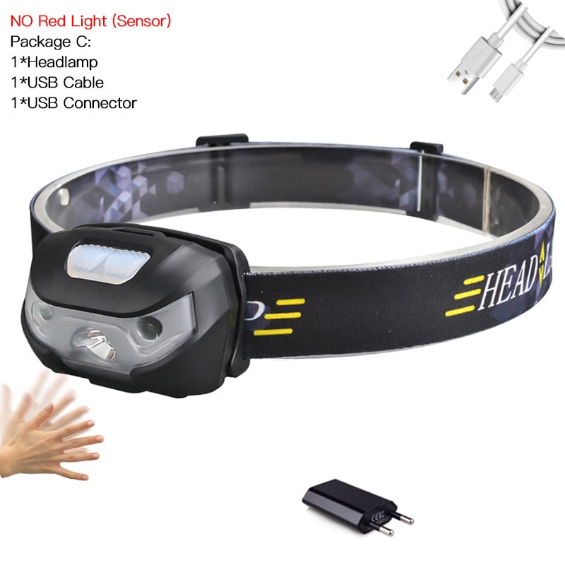 10000Lm Powerfull Headlamp Rechargeable LED Headlight Body Motion Sensor Head Flashlight Camping Torch Light Lamp With USB