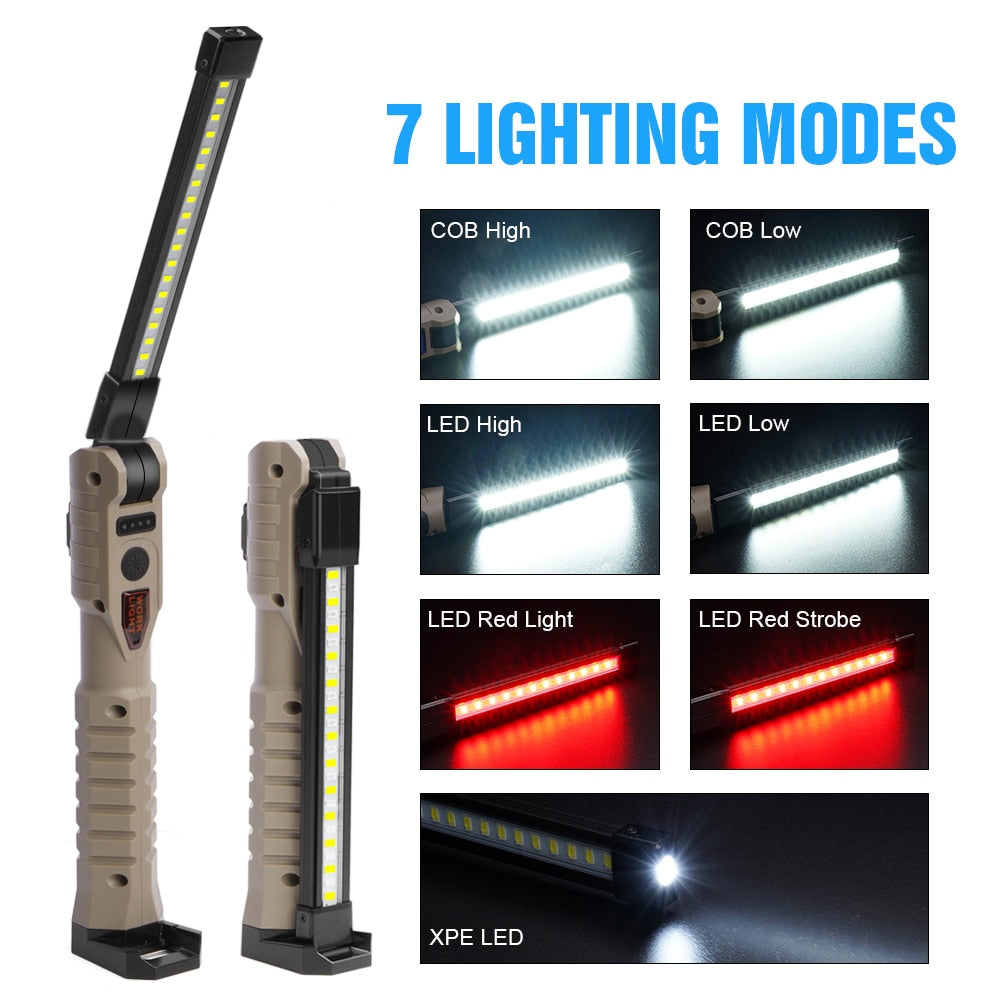 Rechargeable LED Work Light 1000 Lumens COB Work Lights with Power Capacity Indicator Handled Flashlights for Outdoor Car Repair