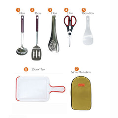 7 pcs Camp Kitchen Utensil Organizer Travel Set Portable BBQ Camping Cookware Utensils Travel Kit