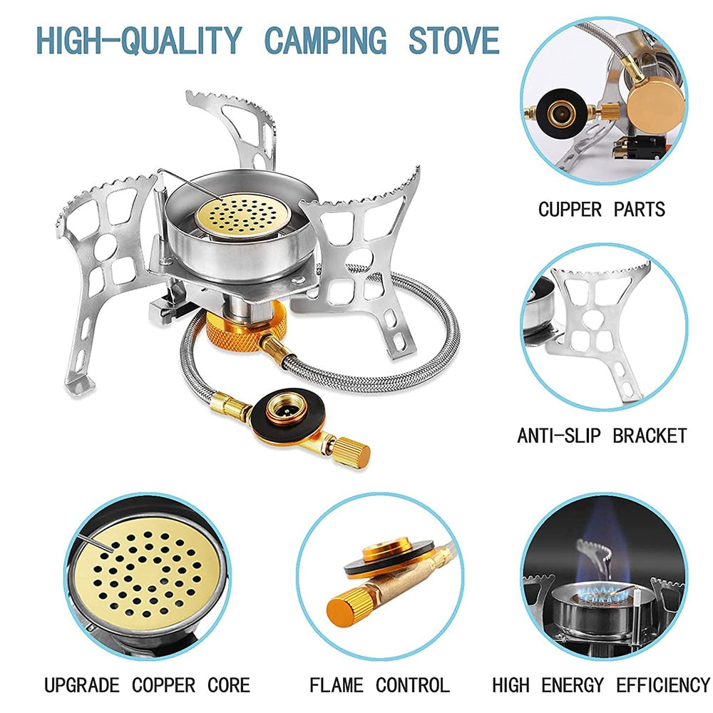 Outdoor Windproof Gas Stove Camping Gas Burner Folding Split Electronic Stoves Tourist Equipment for Hiking 3900W