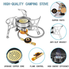 Outdoor Windproof Gas Stove Camping Gas Burner Folding Split Electronic Stoves Tourist Equipment for Hiking 3900W