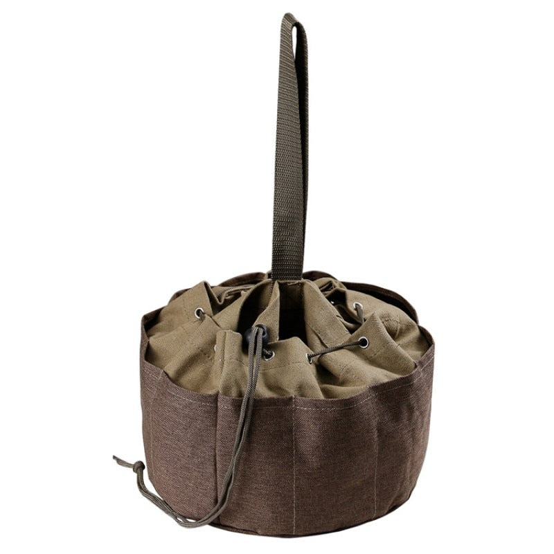 Outdoor Camping Canvas Cylinder Tool Bag Tool Bag Portable Drawstring Tool Storage Bag
