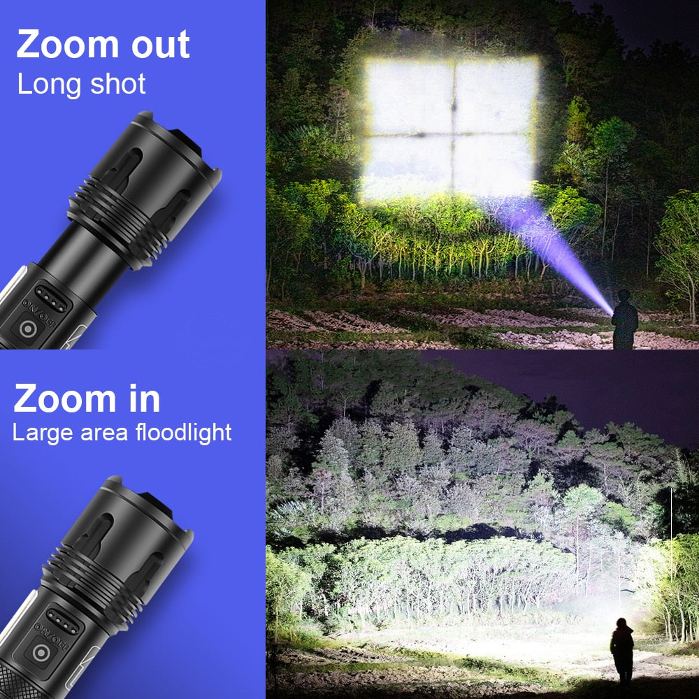 Powerful Led Flashlight XHP90 High Power Torch light Rechargeable Tactical flashlight 18650 Usb Camping Lamp