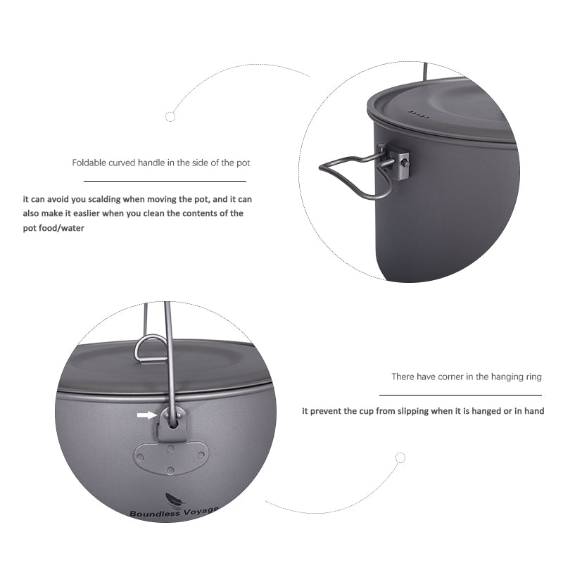 Big Capacity Titanium Camping Pot Outdoor Hanging Pot Portable Camping Picnic Water Cup