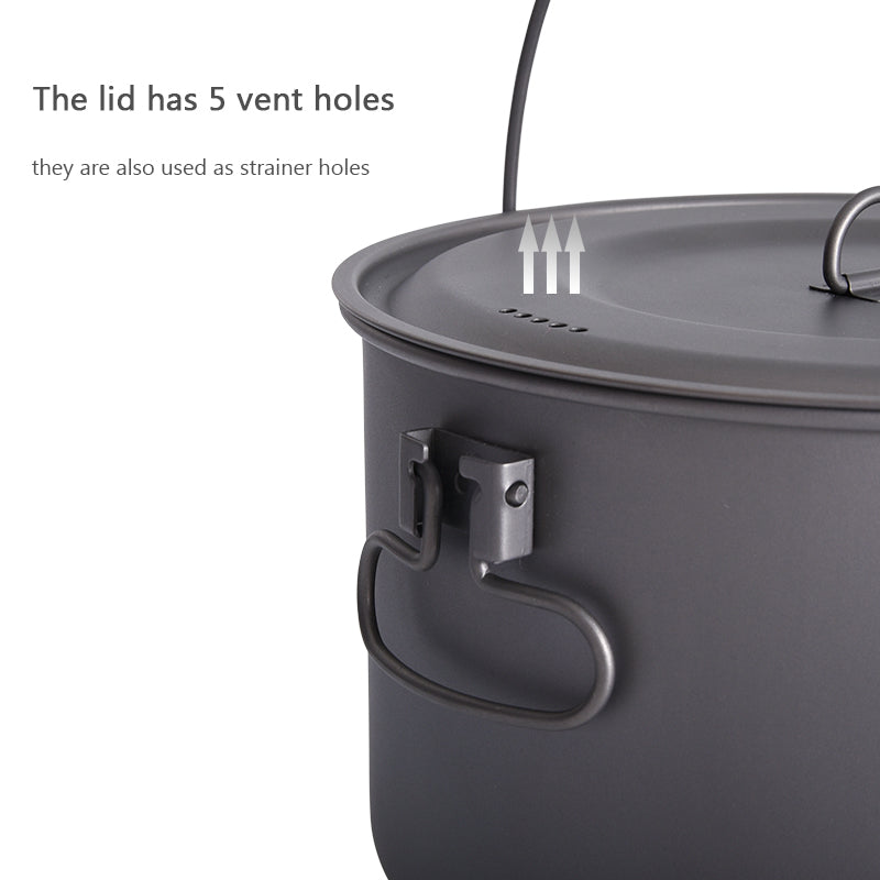 Big Capacity Titanium Camping Pot Outdoor Hanging Pot Portable Camping Picnic Water Cup
