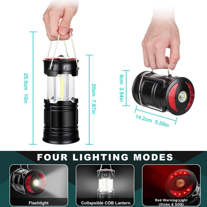 Portable Rechargeable Camping Lantern Flashlight 4 Modes Two Way Hook of Hanging Perfect for Working Camping Hiking Light