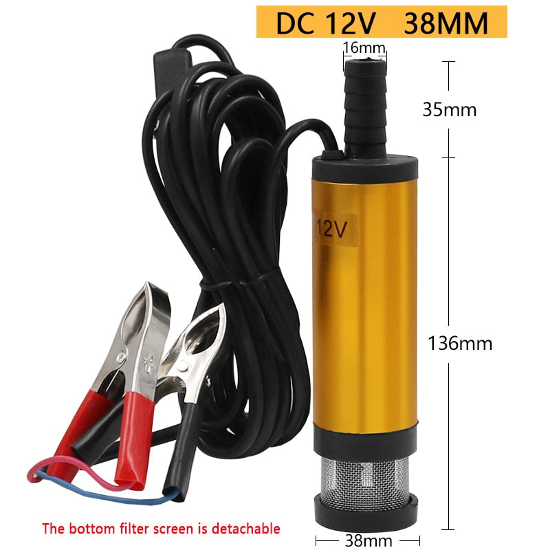12V Diameter 38MM Electric Water Oil Car Camping Submersible Transfer Pump Aluminium Alloy