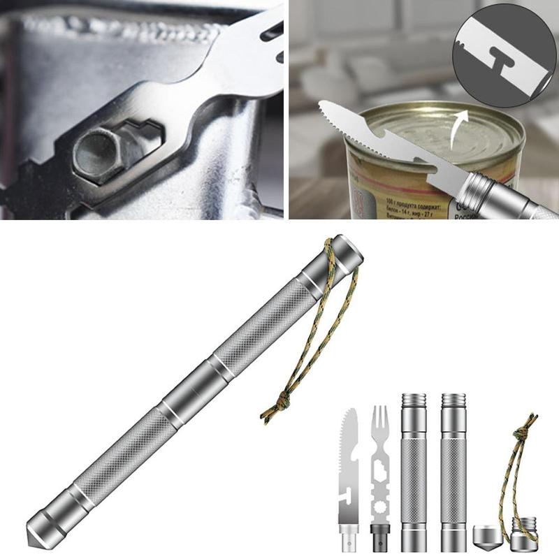 Outdoor Multifunctional Tools Self-defense Stick Opener Survival Fork Car Tableware Knife Camping Wild Tool Set Compass