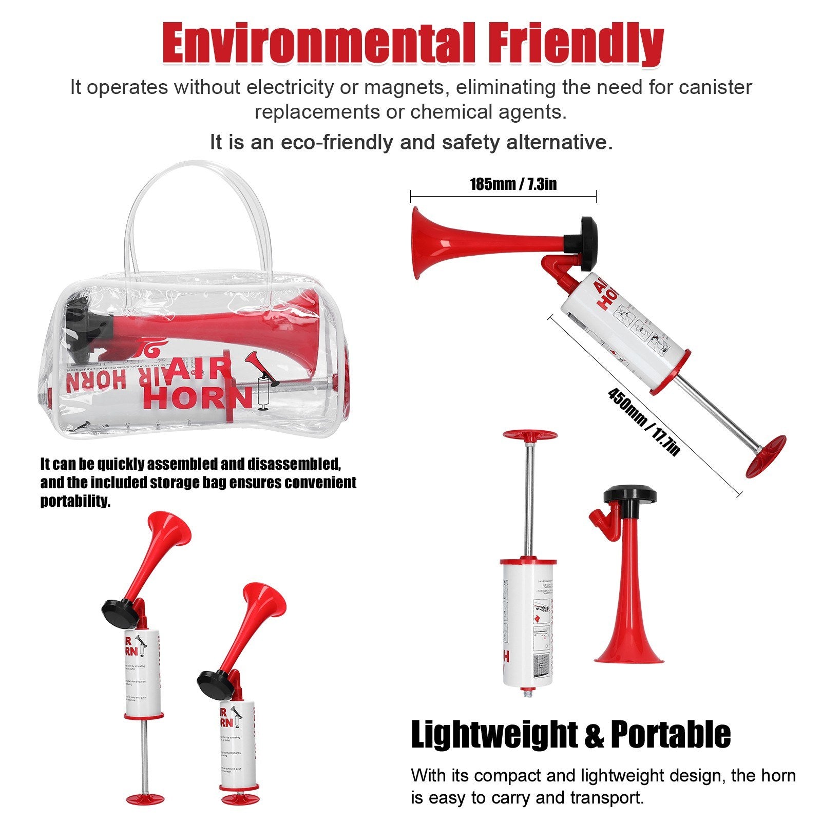 Handheld Air Horn Portable Air Pump Horn Loud Noise Maker Safety Alarm Horn for Sports Events Birthday Parties Graduation Boating