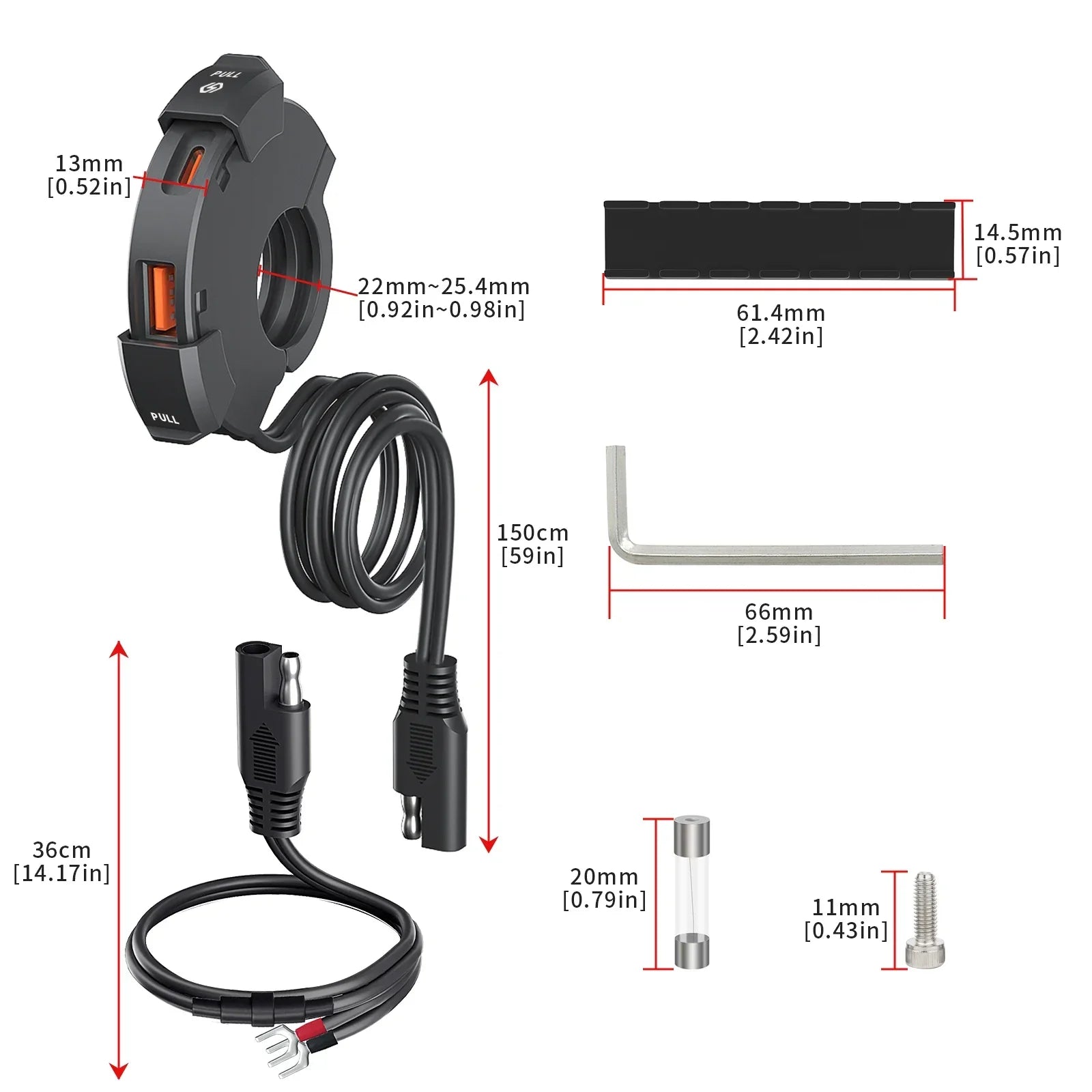 48W Waterproof USB-C Power Adapter for Motorcycles, ATVs - Dual Fast Charging Handlebar Mount Charger