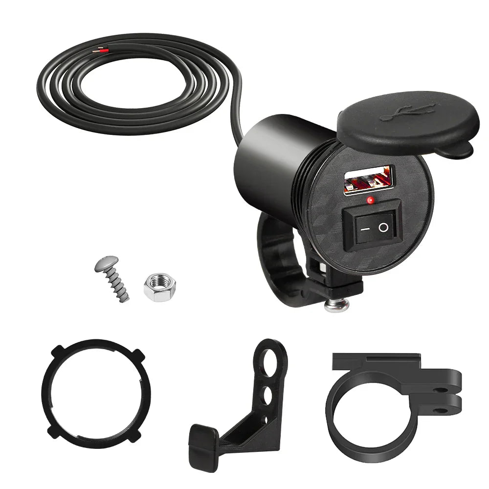 Waterproof Motorcycle USB Charger 12V 5V 1.5A Adapter for Phone & Mobile Devices - 112CM Cable Length